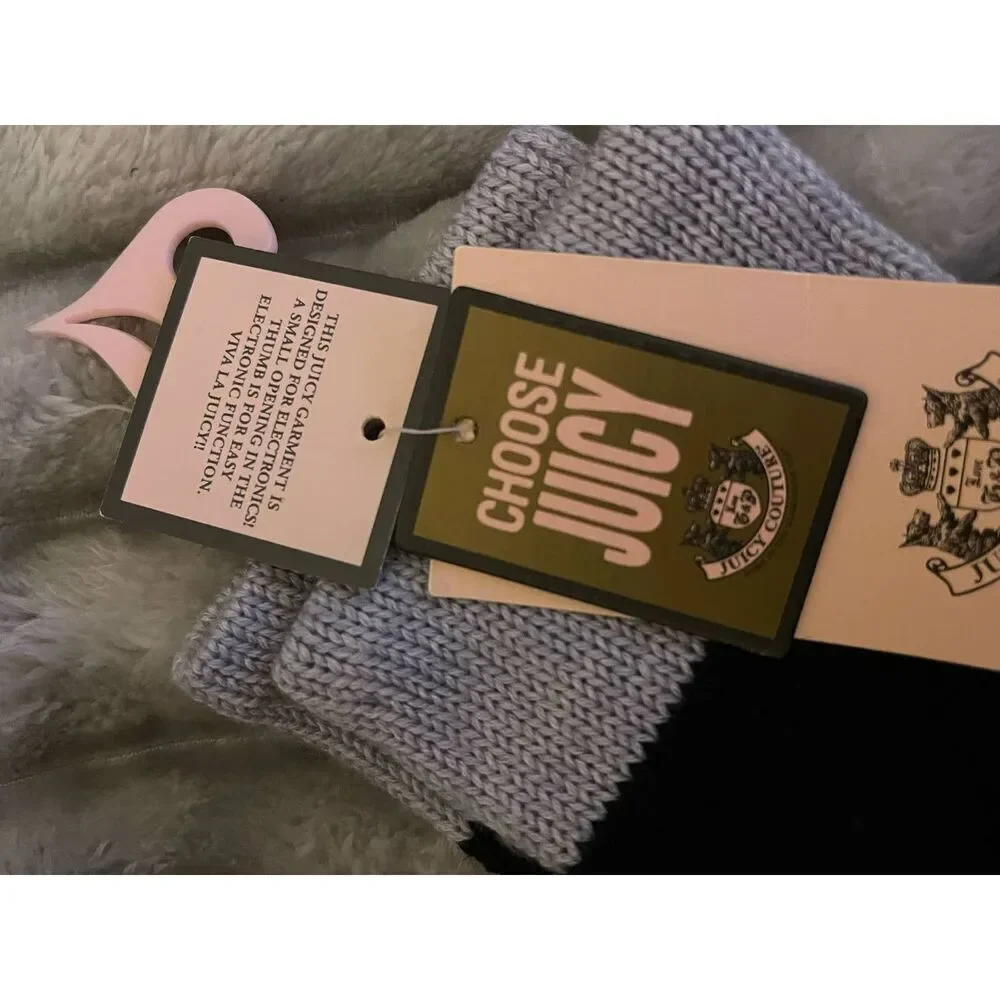 Y2k nwt vintage og juicy couture knit winter gloves mittens grey